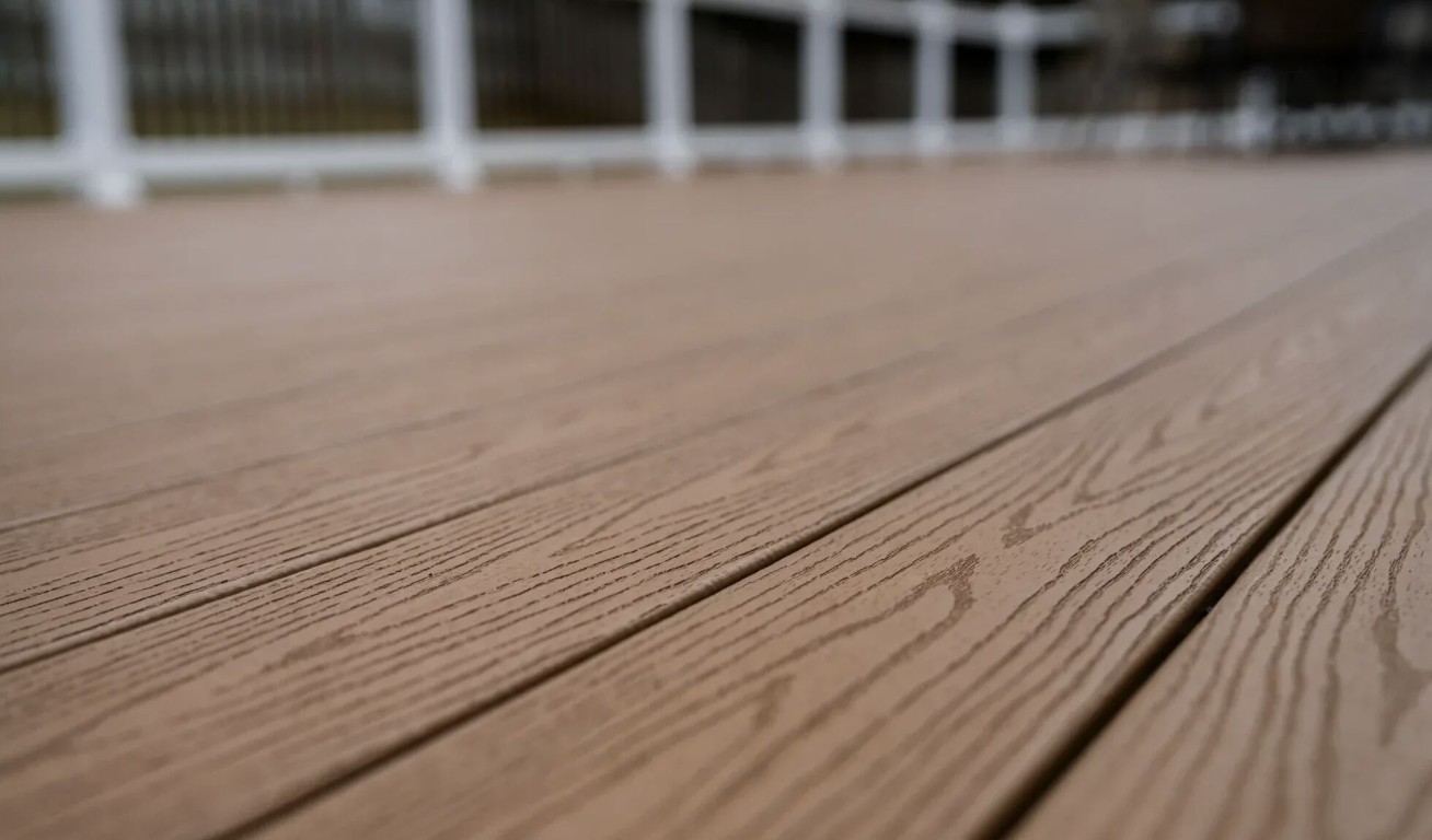 Close-up of high-quality composite decking material